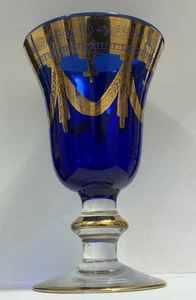 Horchow Italienisches Glas Kobaltblau & Gold Stielglas Made in Italy - Bild 1 von 8