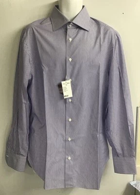 Cesare Attonelli New Royal Stripe Dress Shirt Poplin Cotton L Sleeve Size. 42/17 - Image 1 of 4