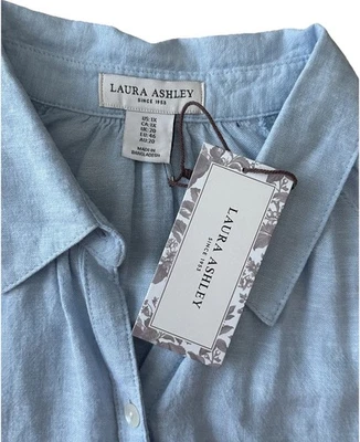 Camisa para mujer Laura Ashley 1X azul cambray mezcla de lino manga larga con botones nueva con etiquetas Foto 1 de 4