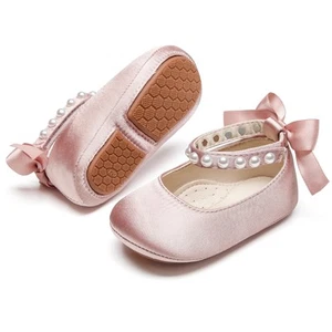 Baby Girls Satin Pink Mary Jane Flats - Infant 18-24 Months Walking Shoes Sof... - Picture 1 of 8