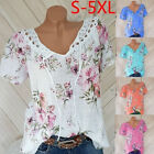 Womens Cotton Linen Floral Tops Ladies Summer Loose Blouse T Shirt Tunic Plus Si