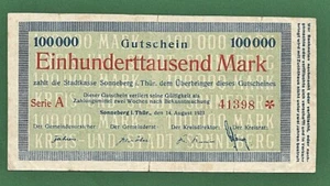 02 337 Notgeld Stadt Sonneberg 100 000 Mark, 14.8.1923, Serie A, Nr. fünfstellig - Picture 1 of 2