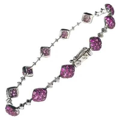 Glittering Deep Pink Rubies With Shiny White Cubic Zirconia Handmade Bracelets - Image 1 of 4