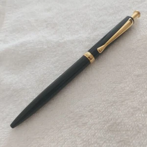 PENNA SFERA BORGHINI NERA CON PLACCATURE ORO MECCANISMO A SCATTO ANNI 80 - Picture 1 of 6