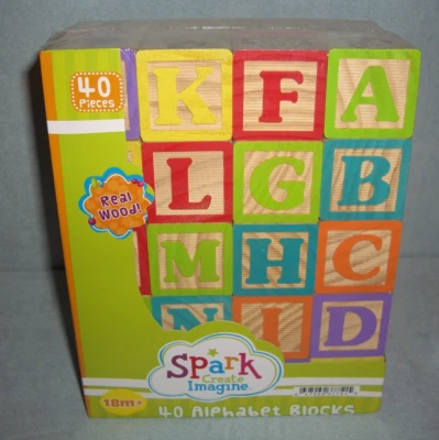 Spark Create Imagine ALFABET BLOCKS ~ Madera Real ~ 40 Piezas ~ NUEVO Foto 1 de 4