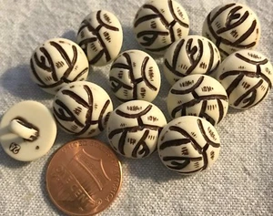 12 Matte Domed Off-white & Brown Plastic Shank Buttons Almost 5/8" 15MM # 3657 - Picture 1 of 1