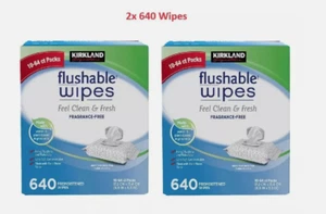 Kirkland Signature Flushable Wipes 2 x 640 Count Brand New - Picture 1 of 6