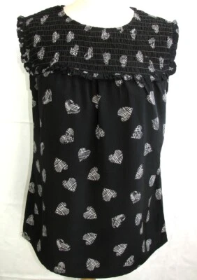 SEE U SOON - Top Weiblich Schwarz & Muster Herz Weiß Größe M=38 - wie Neu - Bild 1 von 4