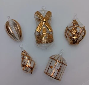 Vintage Handblown Glass Clear/Gold Christmas Ornaments West Germany - 5 w/ boxes - Picture 1 of 14