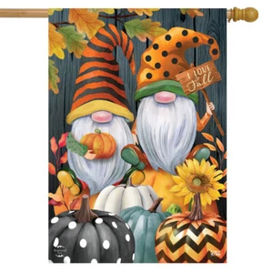 Gnomos de otoño humor casa bandera otoño patrón calabazas 28" x 40" Briarwood Lane - Imagen 1 de 4