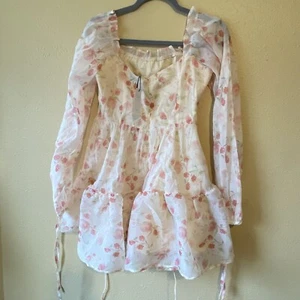 Cider Women's M Floral Ruffle Halter Mini Dress NWT cottage fairy coquette - Picture 1 of 7