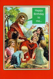 Funny CHRISTMAS Card, Jesus Happy Birthday To Me Kids by NobleWorks + Envelope - Picture 1 of 5