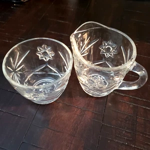 Vintage Anchor Hocking Davidstern Glas Milchkännchen & Zucker Set - Sommer Deko - Bild 1 von 13