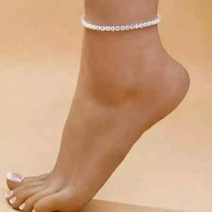 5CT Round Cut Lab Created Diamond Women's Tennis Anklet 14K White Gold Plated 8" - Picture 1 of 5