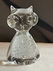 Mid Century Glass Owl Paperweight With  Controlled Bubbles