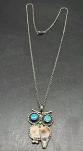 Signierte indianische ACOMA ZUNI TÜRKIS STERLINGSILBER EULE HALSKETTE 18" - Bild 1 von 9