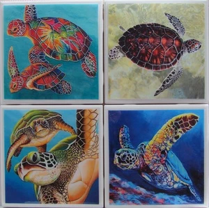 Ceramic Tile Coasters -Turtles -Set of 4 (Buy Any 2 Sets - Get 1 Set Free) -A - Picture 1 of 7