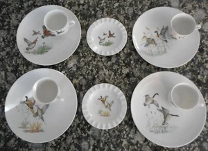 4 PLATOS Y TAZA DE BOCADILLOS E&R CORONA DORADA DE BAVARIA ALEMANIA / 2 TAZONES FAISÁN, ÁNADE - Imagen 1 de 12
