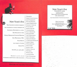 "Palm Beach New Year's Eve Coconuts Ball 2005 Invite Card & Envelope" - Imagen 1 de 3