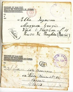 1945-1946 UNITED KINGDOM 2 P.O.W. Letters CAMP 100 to Italy+RED+Violet Canc-i689 - Picture 1 of 1