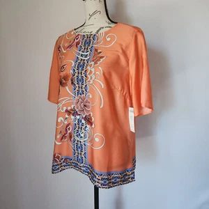NWT Chico's Folk Floral Chiffon Elbow-Sleeve Blouse Orange Sz.1 (8/10) $90 - Picture 1 of 9