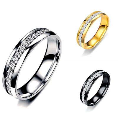 Stainless Steel CZ Ring Womens Mens Jewelry Titanium Rings Wedding Party Bridal • 1.49€