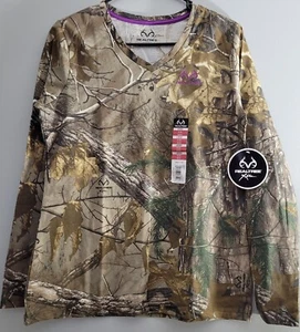 New Ladies REALTREE Xtra Camo Long Sleeve V-Neck T-Shirt Womens Small Shirt - Picture 1 of 5