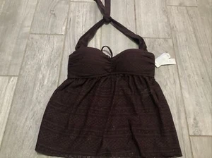 Into the Bleu NWT Crochet Tankini Top Swimsuit New Size 6 women's brown padded - Picture 1 of 1