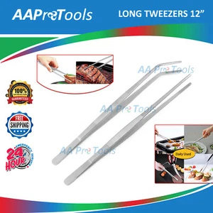 KITCHEN NEW TWEEZERS LONG TWEEZERS SET AA PRO 2 PCS 12" STAINLESS STEEL FOOD... - Picture 1 of 2