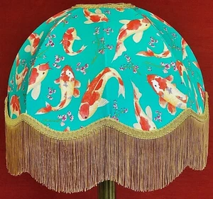 Oriental Koi Carp Blue Gold Dome Lampshade Floor Lamps Table Ceiling Lights - Picture 1 of 7