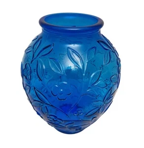 Vintage Italian Murano Electric Blue 12” Tall Floral Leaf Embossed Vase (ST). - Picture 1 of 7