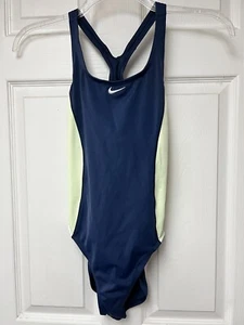 Nike Blue Yellow One Piece Swimsuit Women's Sz M Racerback Athletic Summer Lined - Picture 1 of 9
