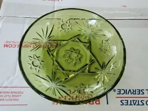 Vintage Early American Prescut Glass Avocado Green Smooth Rim Bowl 5.5" - Picture 1 of 2