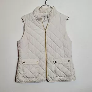 St. Johns Bay Womens Large Quilted Puffer Vest off white 2 Pockets Gold Zip - Picture 1 of 7