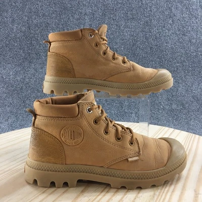 Botas Paladio Mujer 7 Pampa Lo Puño Combate Beige Cuero Con Cordones Punta Redonda Foto 1 de 4