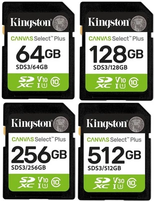 Kingston SD Canvas Select Plus 150MB/s Memory Card 256GB 512GB 1TB - Image 1 of 4
