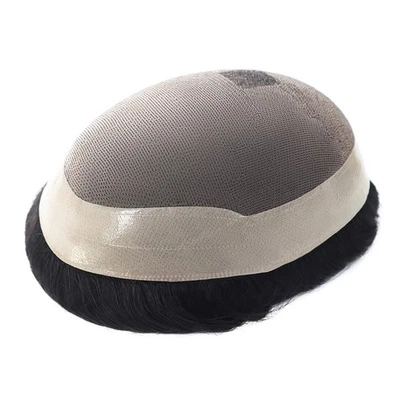 Sistema de reemplazo de cabello mono fino humano para hombre pieza de cabello duradera poli piel toupee Foto 1 de 4