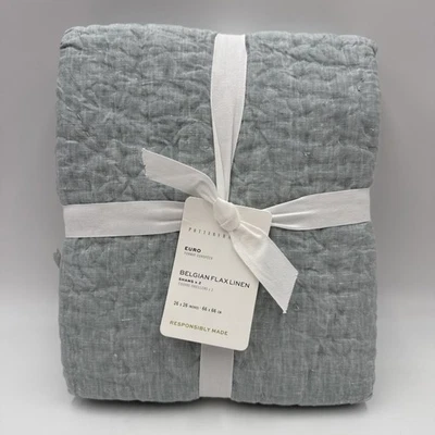 Juego de 2 fundas acolchadas artesanales de lino belga EURO - azul mineral #R4B3C Foto 1 de 4