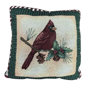 16” VTG Needlepoint Tapestry Accent Pillow Cushion Cardinal Handcraft Cottage - Picture 1 of 3