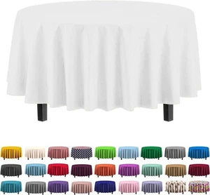 12-Pack Premium Plastic Tablecloth 84in. Round Table Cover - White - Picture 1 of 7