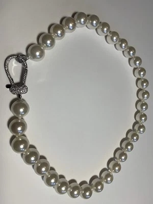  Pearl Necklace 18 inches With Beautiful .5 pearl and Large Ornate Silver Clasp  - Image 1 of 4