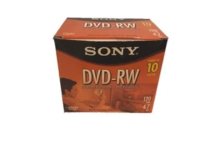 NIB 10-Pack SONY 120 Min 4.7GB 1-2x Blank DVD-RW Disc (ONLY 9 DISC’s) - Afbeelding 1 van 3