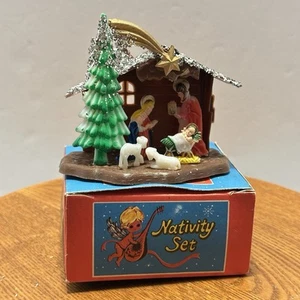 Vintage No 301 Mini 3” Plastic Christmas NATIVITY SET Ornament Hong Kong BOX NOS - Picture 1 of 9