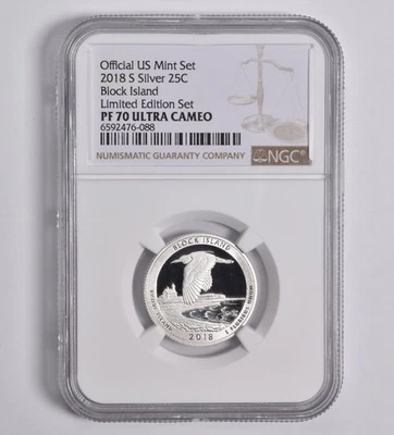 PF70 UCAM 2018-S Silver Block Island Quarter Limited Edition NGC *8290 - Image 1 of 4