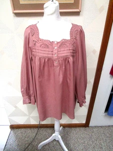 LAUREN CONRAD-ROSA POLVORIENTO-OJALES-CUELLO CUADRADO-TOP MANGA ABULLONADA 3/4-TALLA-XXL-NUEVO CON ETIQUETAS - Imagen 1 de 4