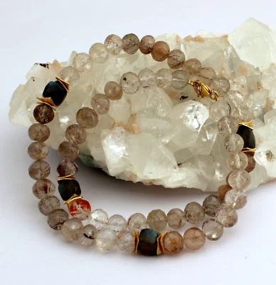 Collana Imperiale In Topazio Nobile Con Labradorite Designer 925 Argento 47 Cm - Immagine 1 di 3