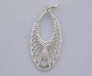 Filigree Oval Heart Insert Solid Pure .925 Sterling Silver Pendant EBS3771 - Picture 1 of 1