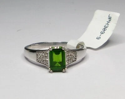 Anillo de ley nuevo con etiquetas JTV 1 quilate verde cromo diopsido y circón blanco rodio talla 9 Foto 1 de 2