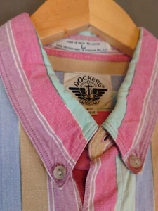 VINTAGE 90s Dockers Pastel Striped Button Down Shirt Men's Size Large Cotton - Picture 1 of 14