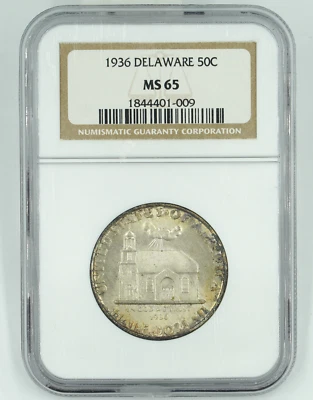 1936 NGC MS65 Delaware Commemorative Half Dollar - Image 1 of 3